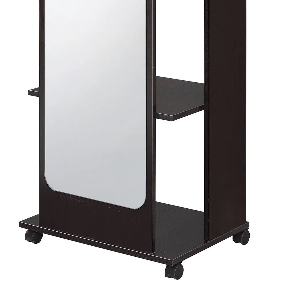 66" Mirror and Wood Hall Tree With Casters, Brown And Silver By Casagear Home