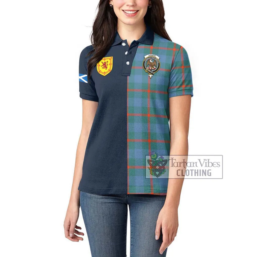Agnew Ancient Tartan Women's Polo Shirt Alba with Scottish Lion Royal Arm Half Style