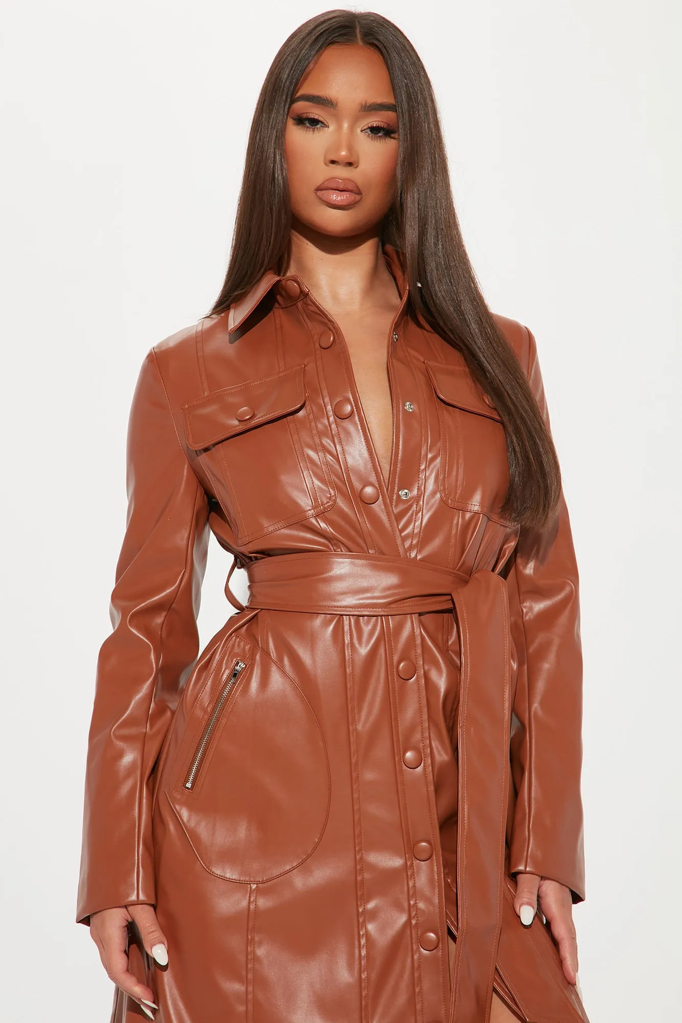 Americana Faux Leather Maxi Dress - Camel