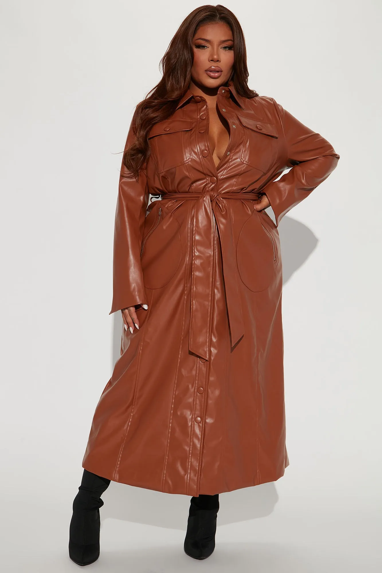 Americana Faux Leather Maxi Dress - Camel