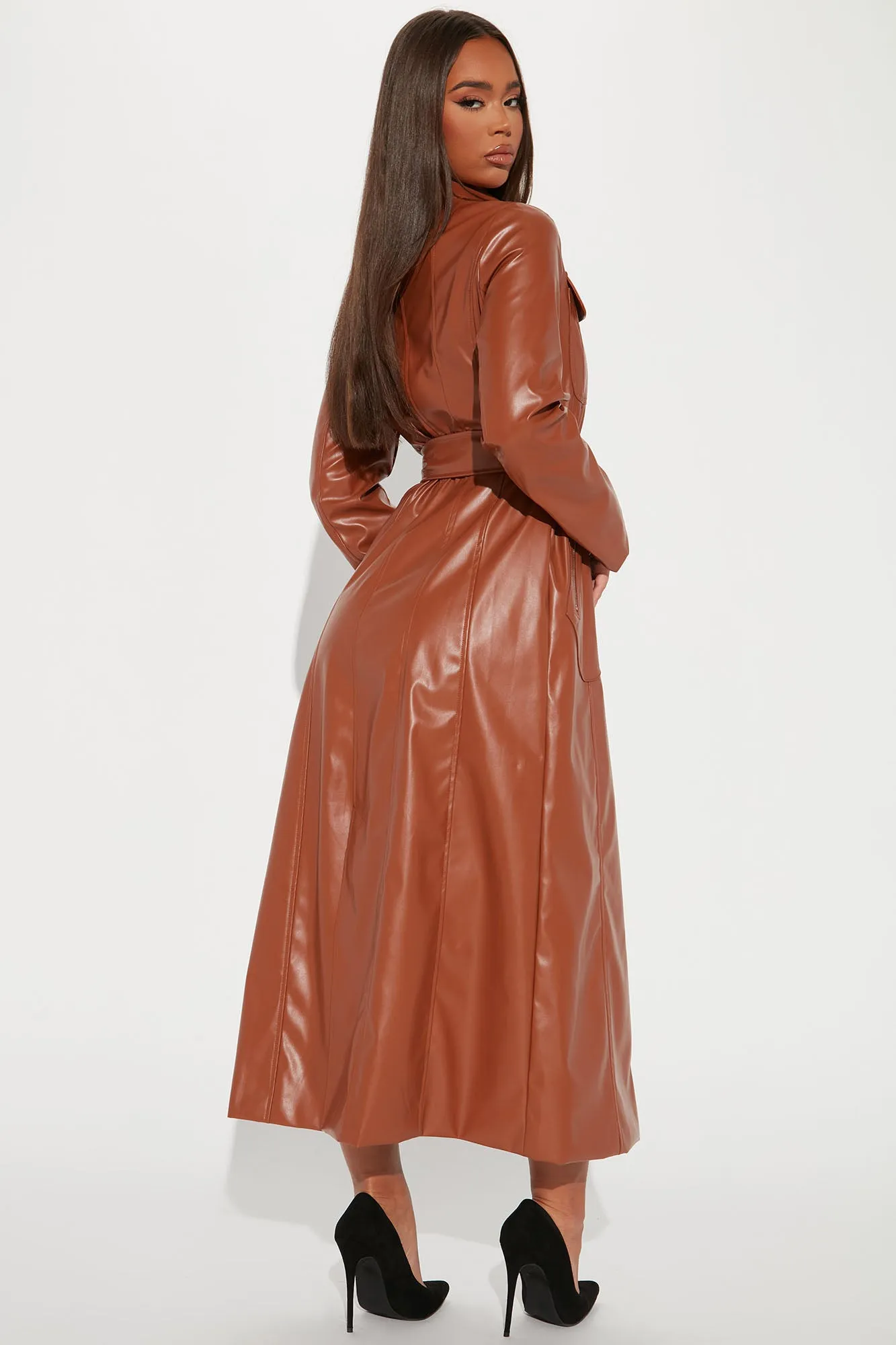 Americana Faux Leather Maxi Dress - Camel