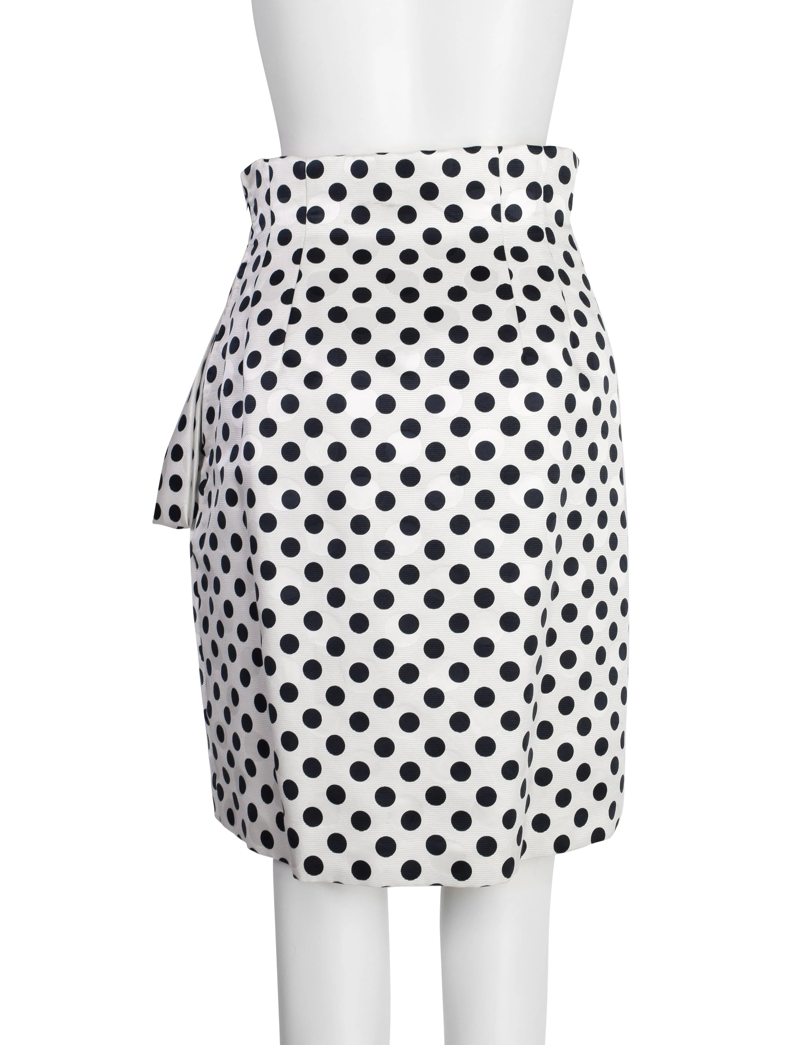 Carolyne Roehm Vintage 1980s Polka Dot Puff Sleeve Cropped Jacket and Skirt Ensemble