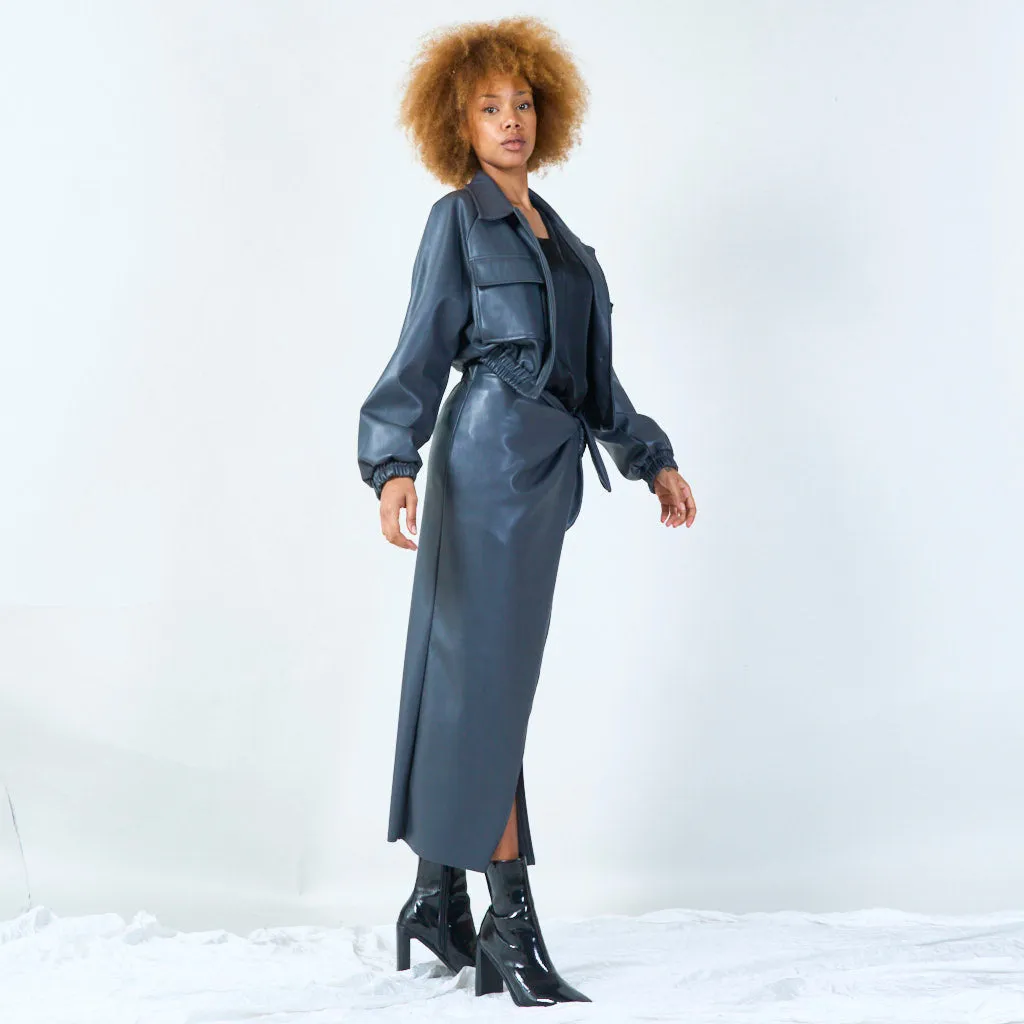 Cropped faux leather jacket with elastic waist wholesale