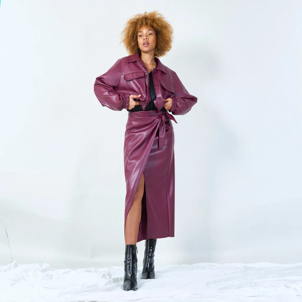 Cropped faux leather jacket with elastic waist wholesale