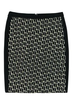 Diane von Furstenberg - Cream & Black Patterned Knit Skirt Sz 8