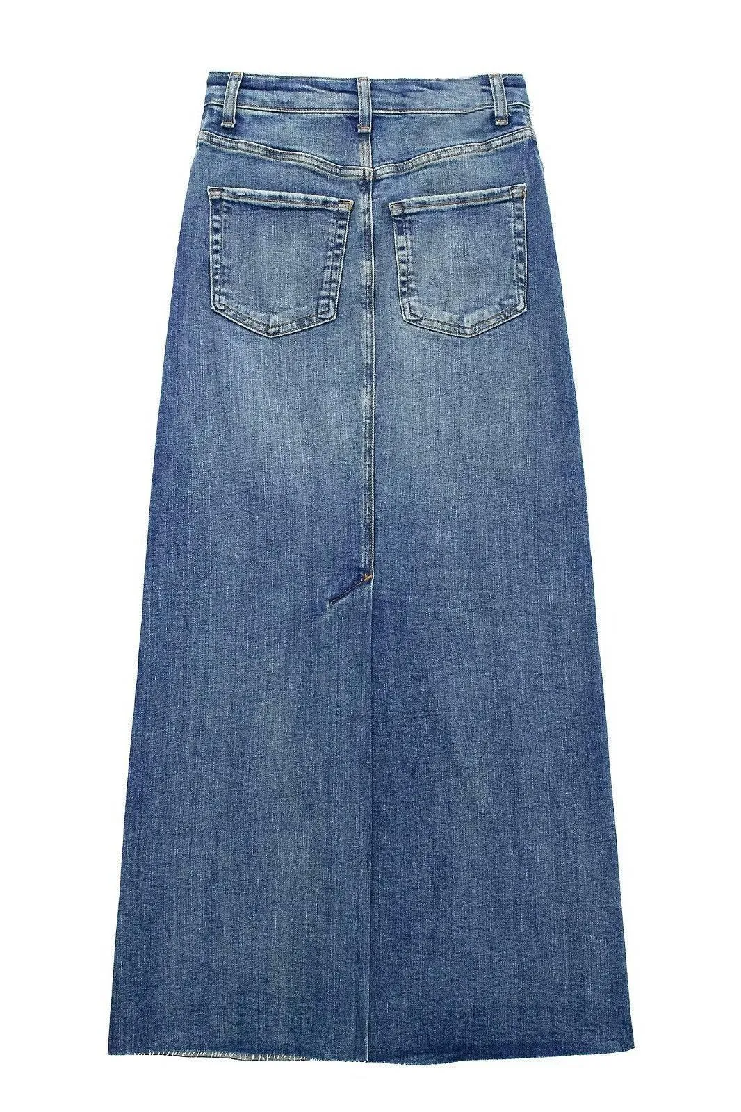Edgy Elegance: Women's  Distressed Denim Maxi Pencil Skirt