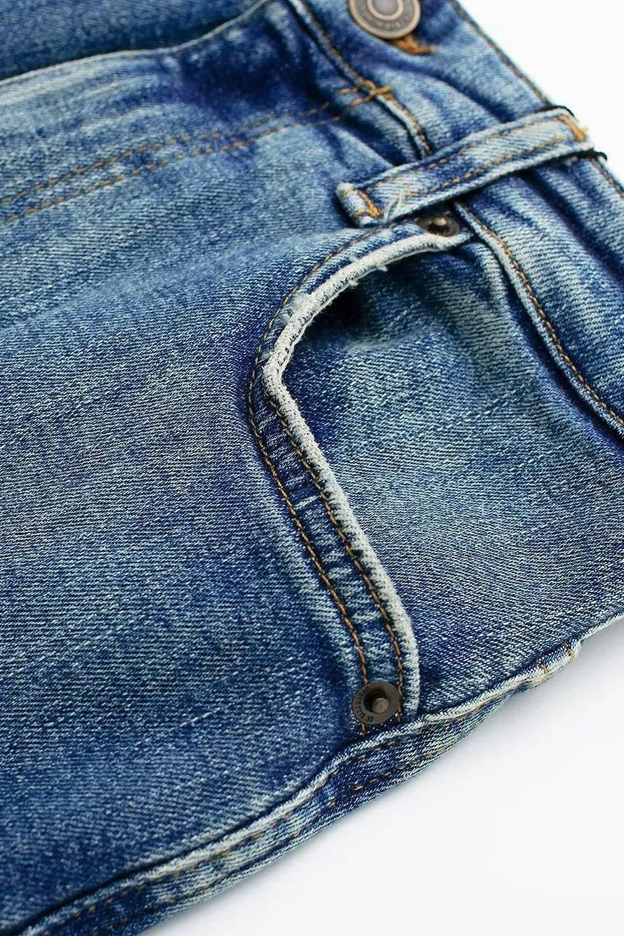 Edgy Elegance: Women's  Distressed Denim Maxi Pencil Skirt