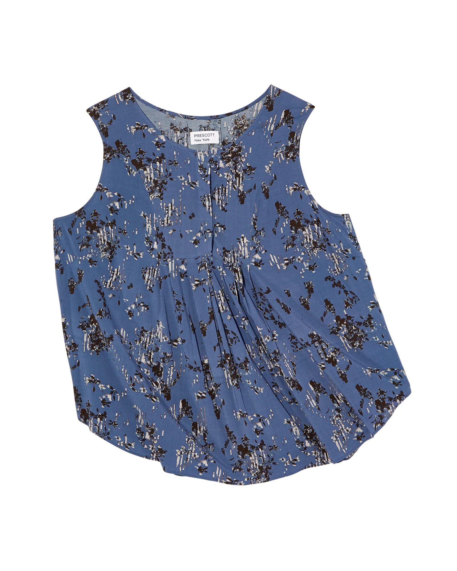 Honora Sleeveless Printed Blouse with Pleats | Royal Blue