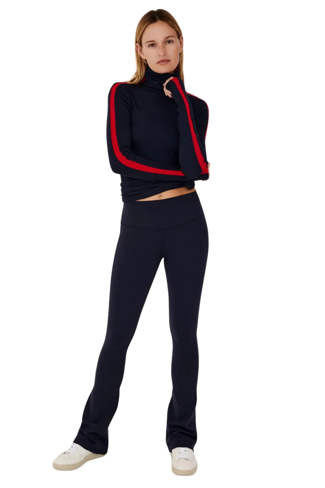 Jackson Rib Full Length Turtleneck, Indigo/Pirate Red