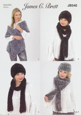James Brett Chinchilla Knitting Pattern - Ladies Accessories (JB540)