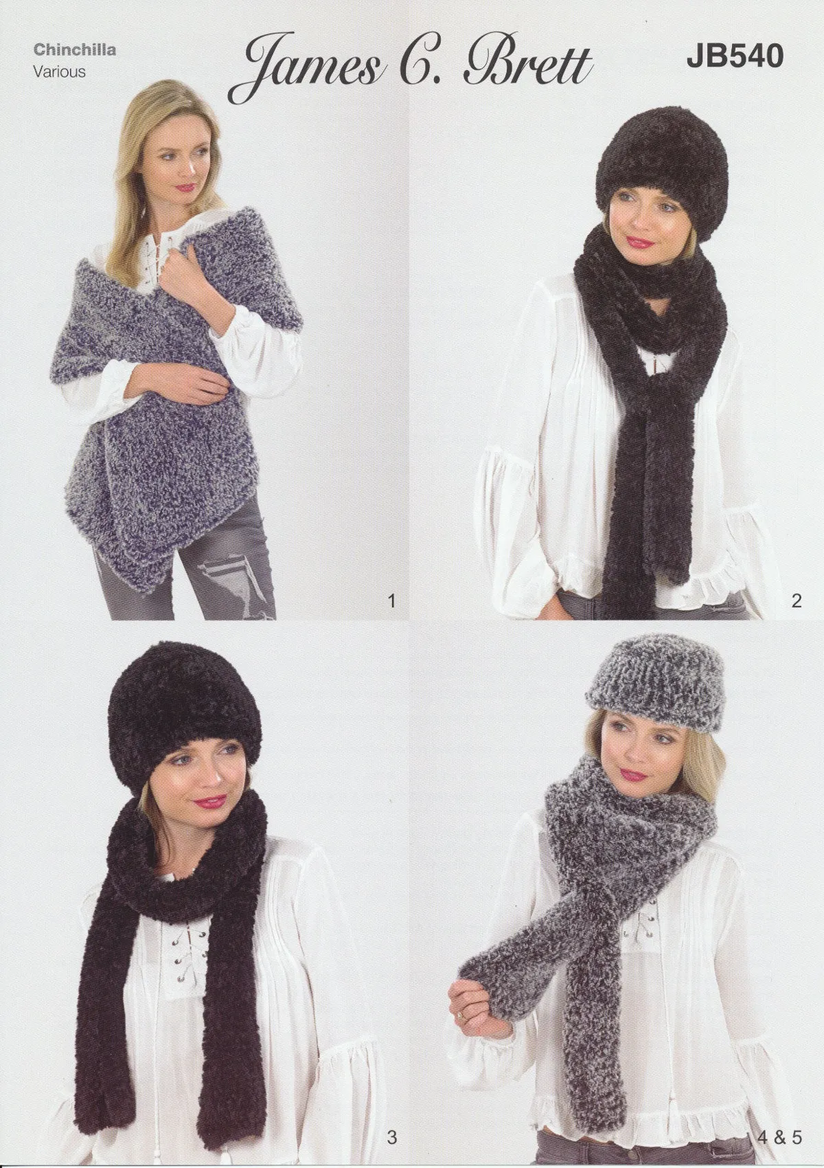 James Brett Chinchilla Knitting Pattern - Ladies Accessories (JB540)
