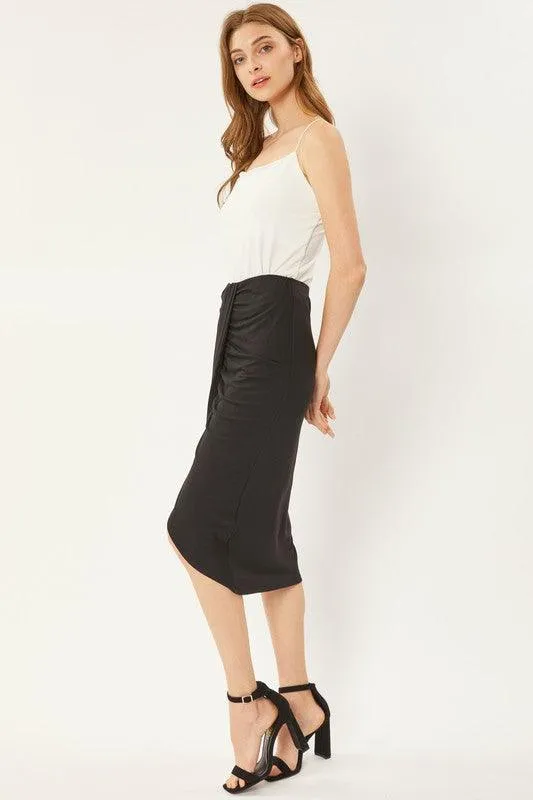 jersey gathered knee skirt