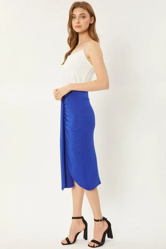 jersey gathered knee skirt