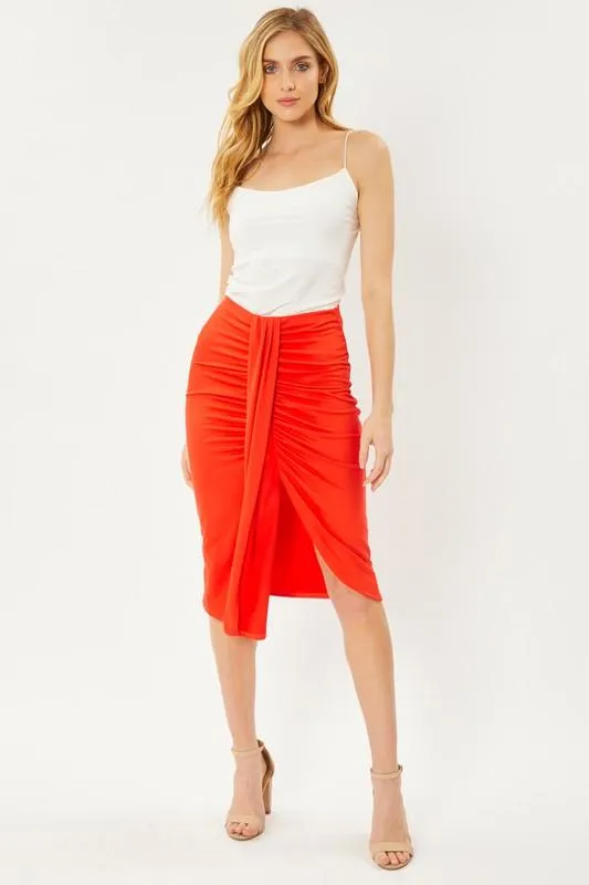 jersey gathered knee skirt