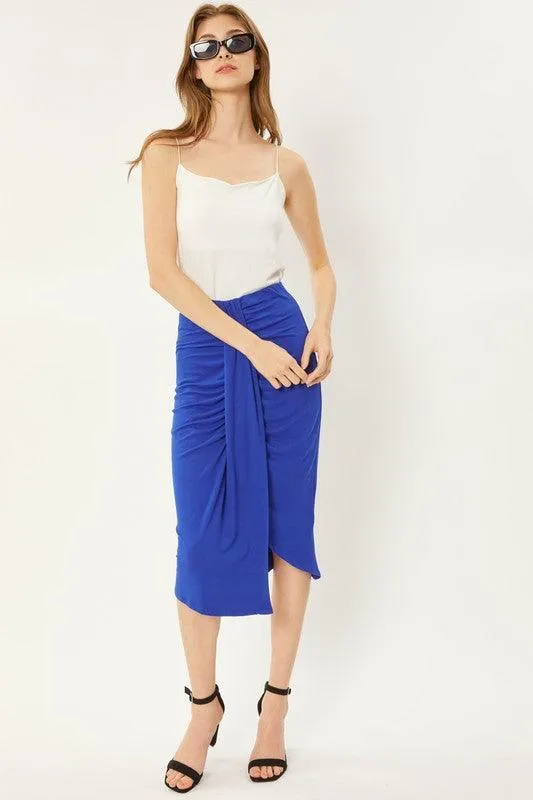 jersey gathered knee skirt