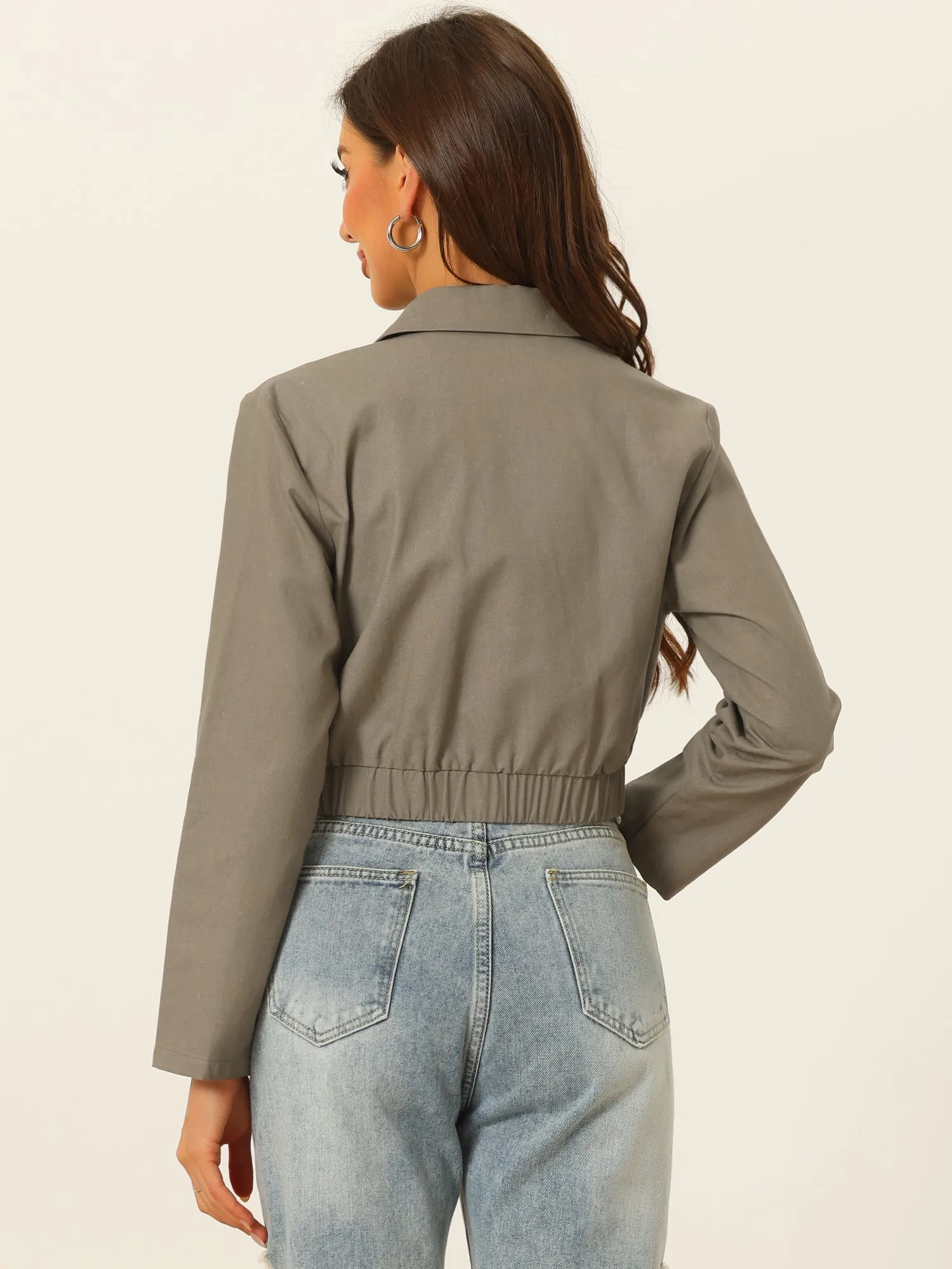 Lightweight Zip Up Long Sleeve Lapel Utility Anorak Cropped Jacket
