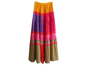 Silk Floral Tiered Printed Maxi Skirt