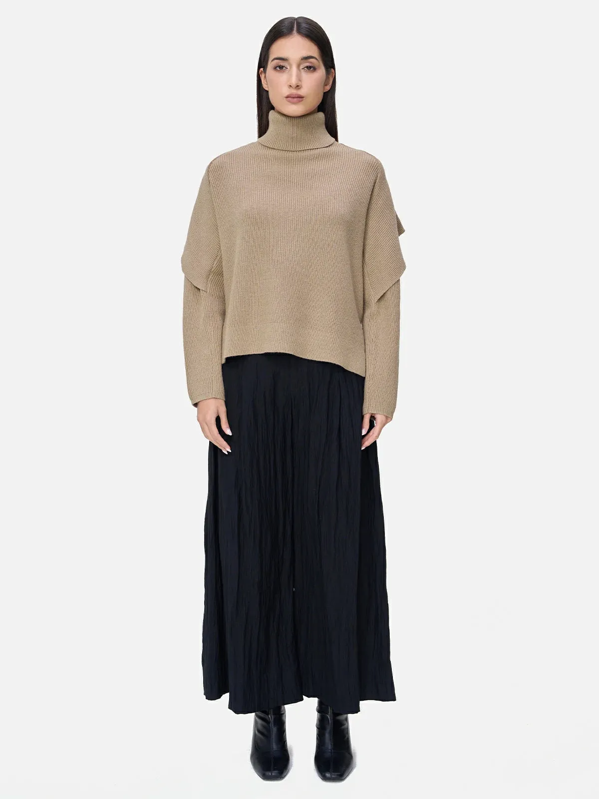Solid Color Turtleneck Irregular Sweater