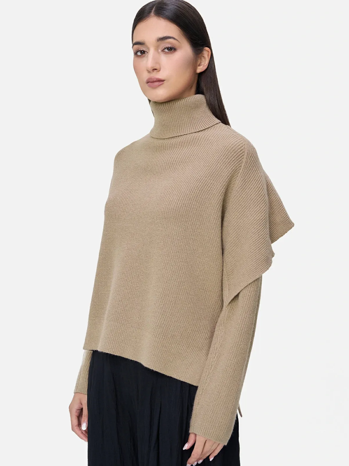 Solid Color Turtleneck Irregular Sweater