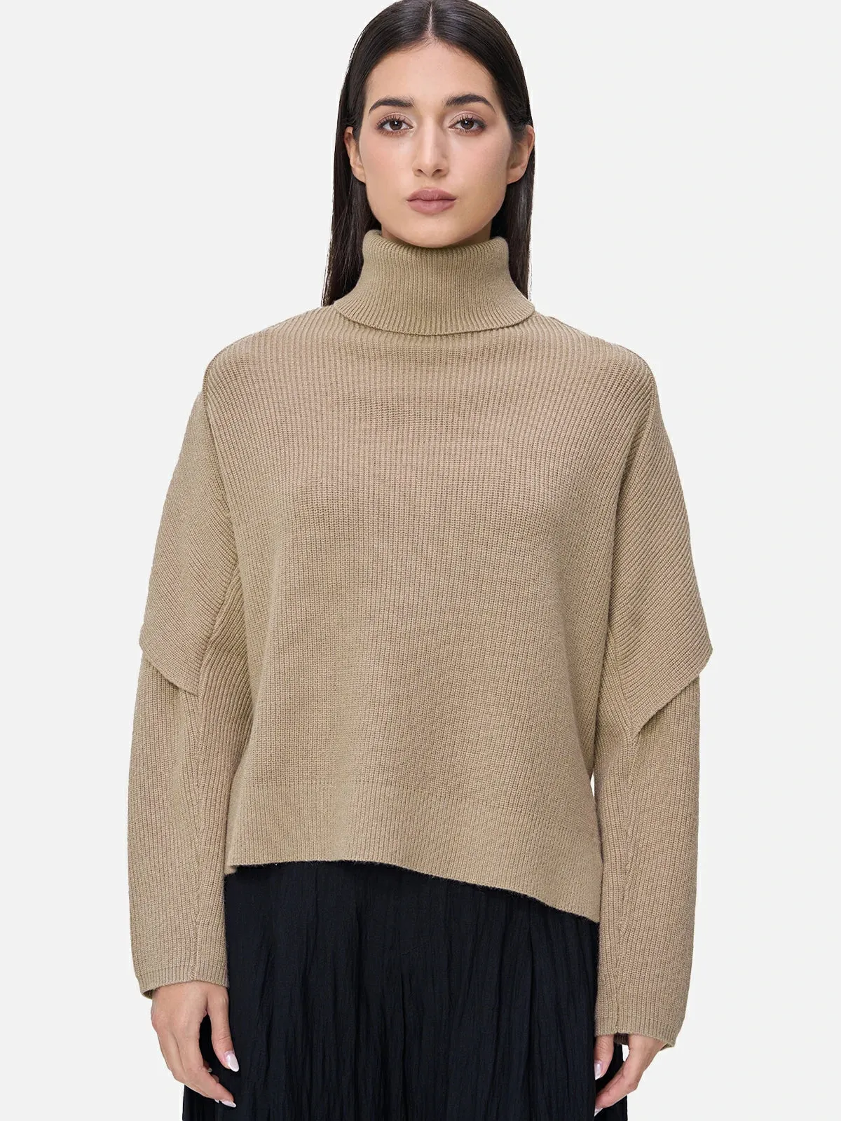 Solid Color Turtleneck Irregular Sweater