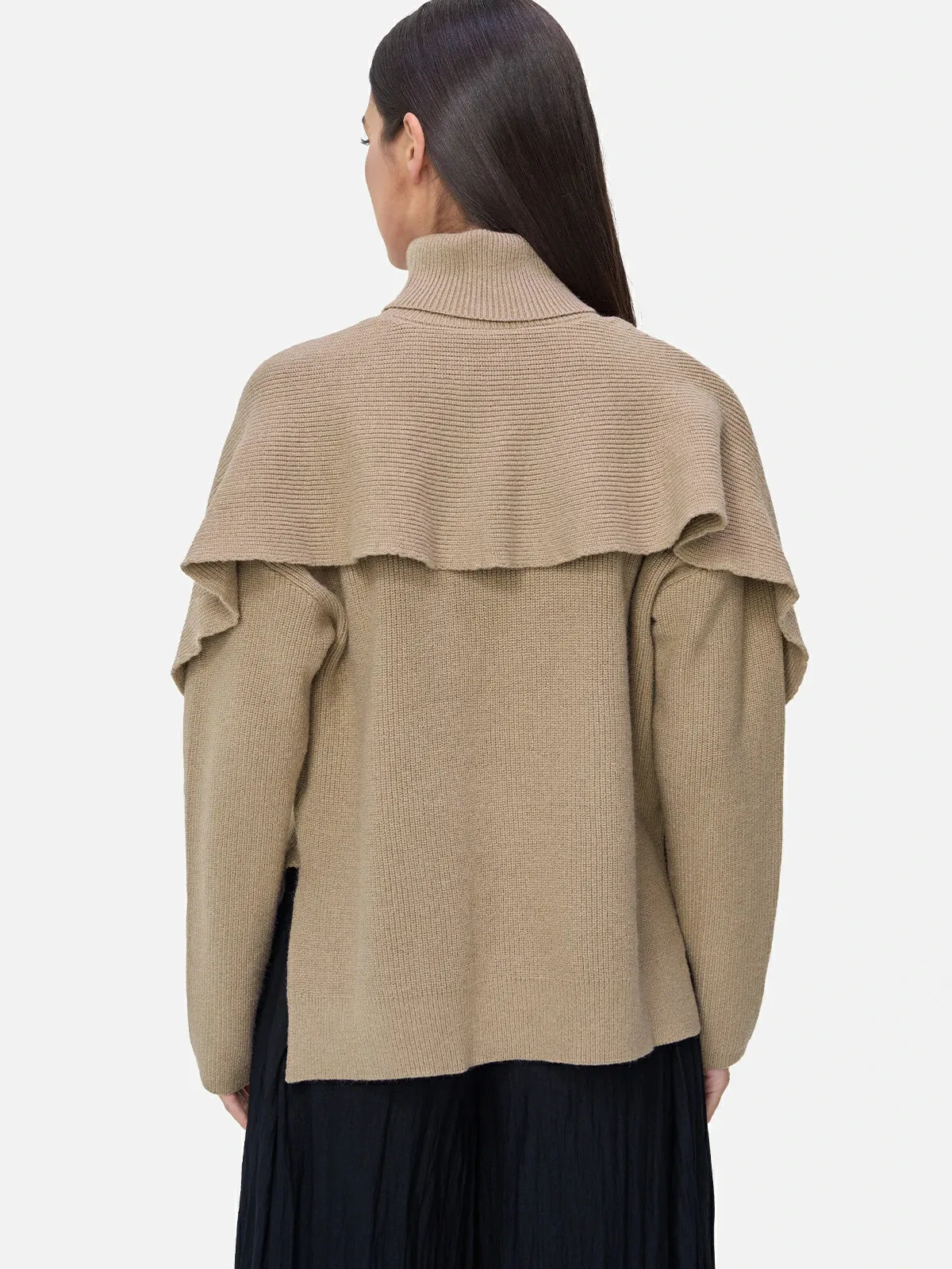 Solid Color Turtleneck Irregular Sweater