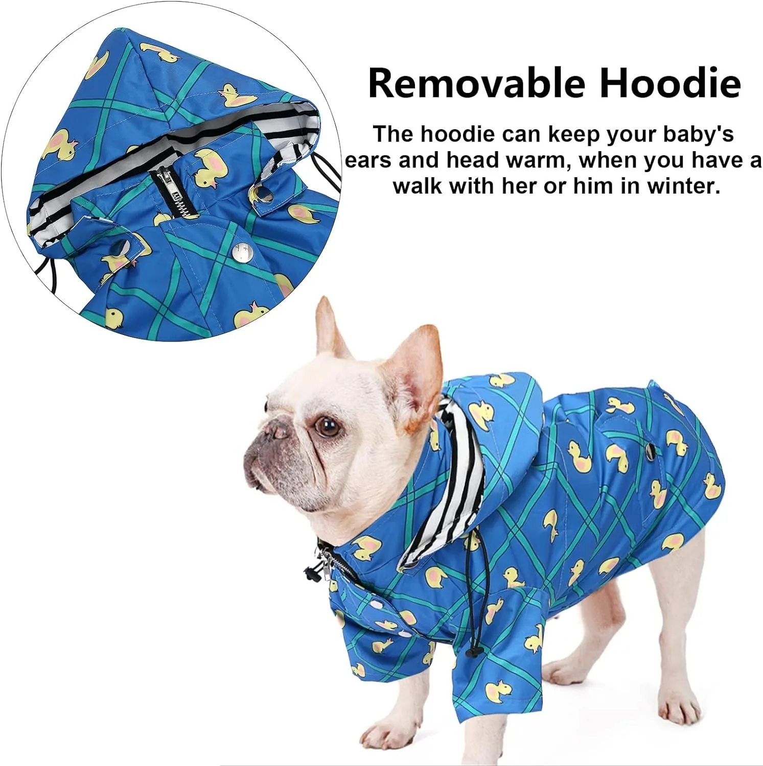 Stylish & Waterproof Dog Raincoat - Reflective Design with Removable Hood and Adjustable Fit - Perfect for Small to Medium Breeds - Grid Blue - Large Size