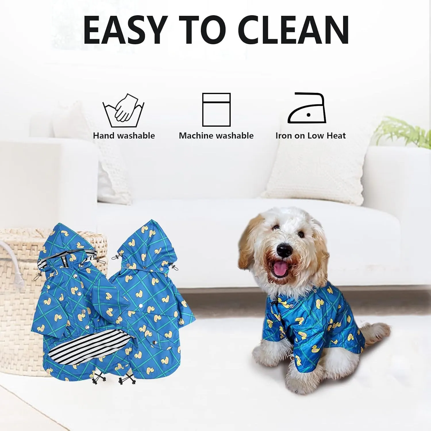 Stylish & Waterproof Dog Raincoat - Reflective Design with Removable Hood and Adjustable Fit - Perfect for Small to Medium Breeds - Grid Blue - Large Size