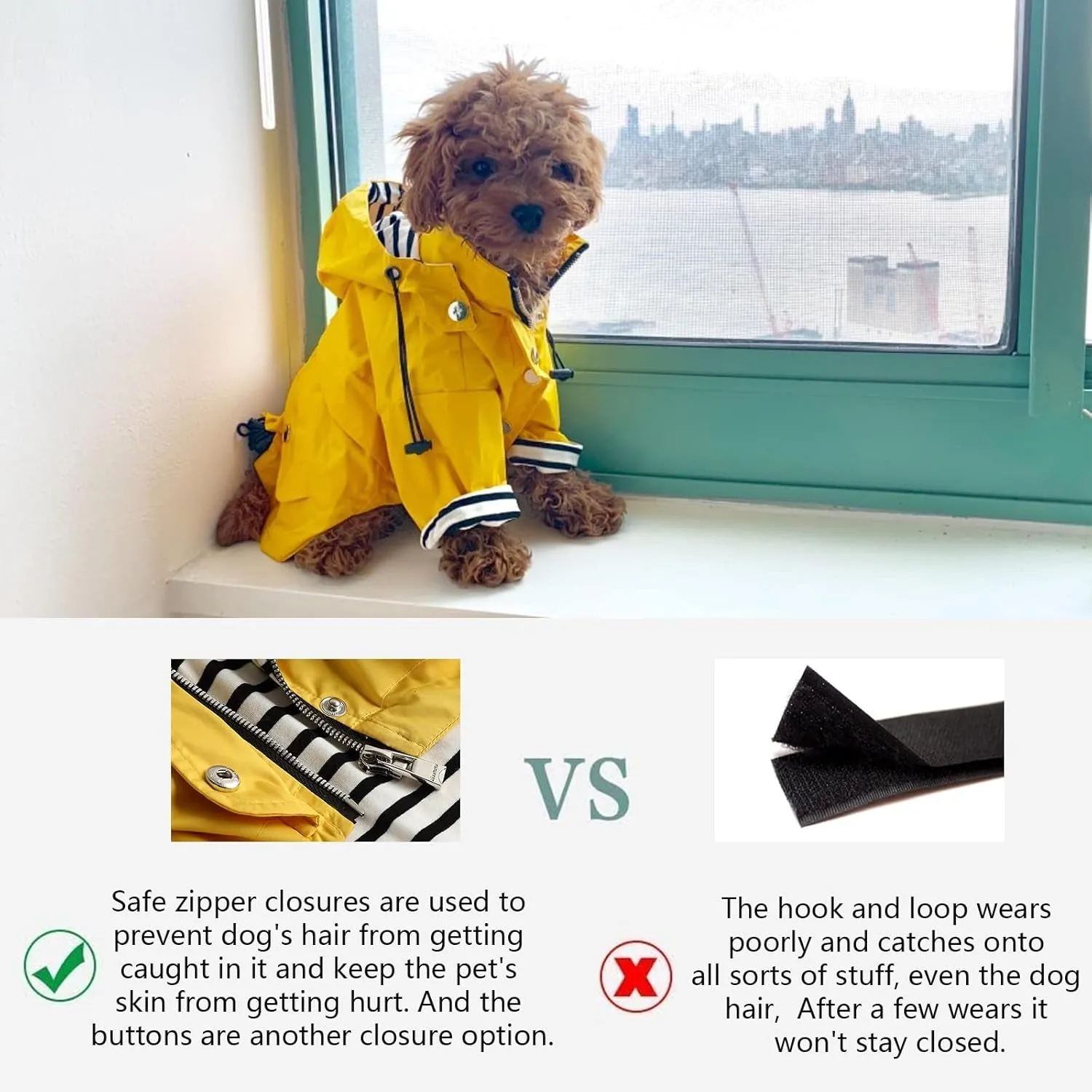 Stylish & Waterproof Dog Raincoat - Reflective Design with Removable Hood and Adjustable Fit - Perfect for Small to Medium Breeds - Grid Blue - Large Size