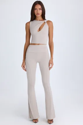 Tall Foldover Flared Trousers in Taupe