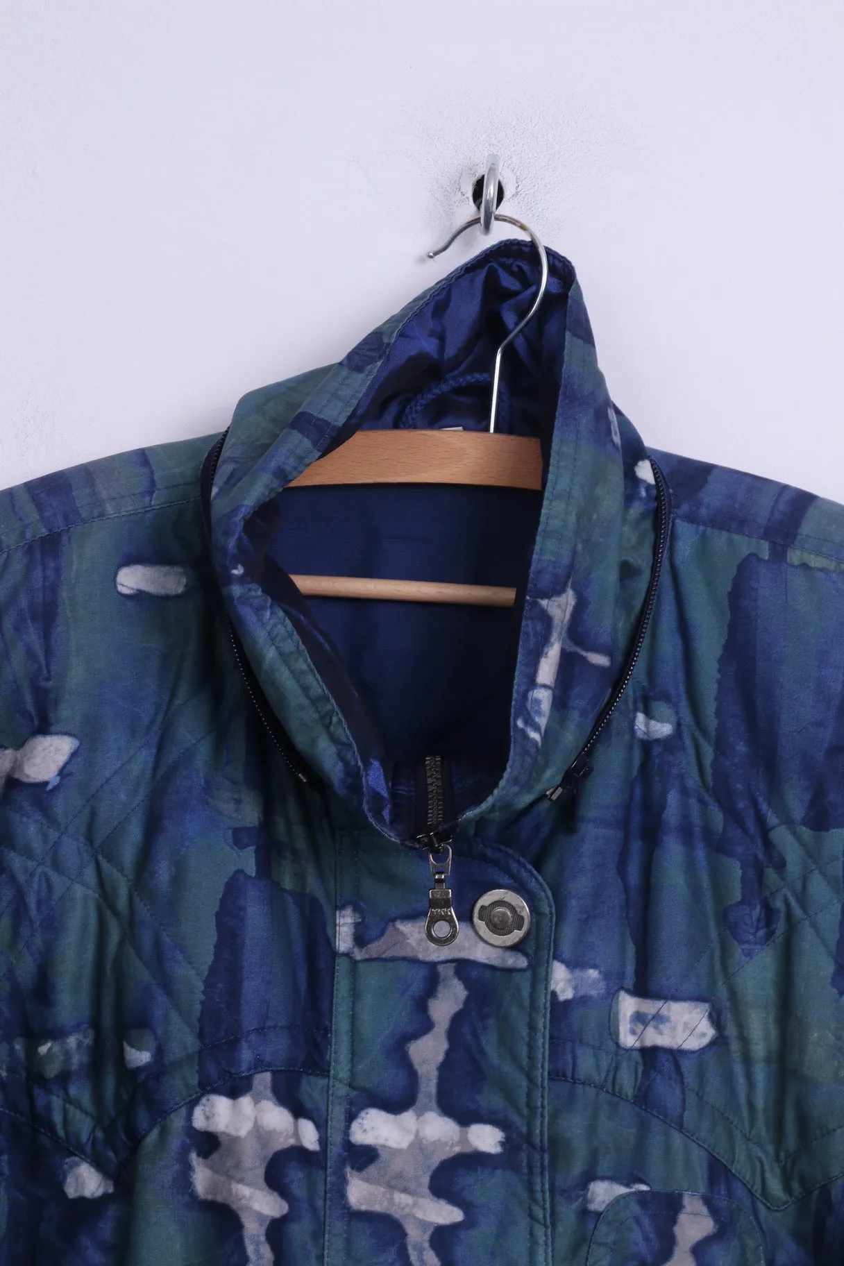 Vintage Womens 40 L Jacket Blue Full Zipper Parka