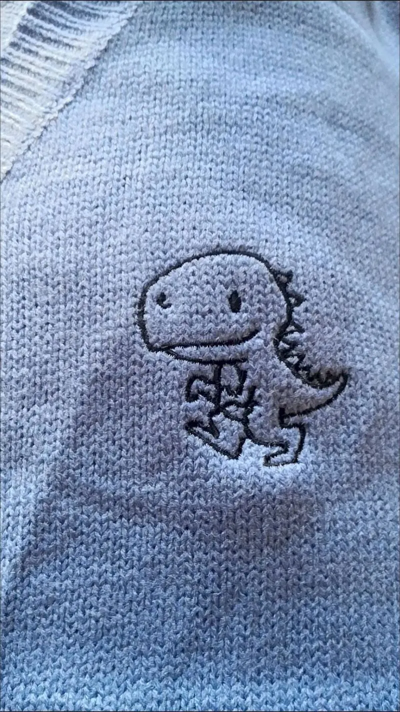 Voguable Spring Men's Trendy Dinosaur Sweater Embroidered Loose V-neck Sweater Vest Woman Casual Streetwear Tops Clothing argyle