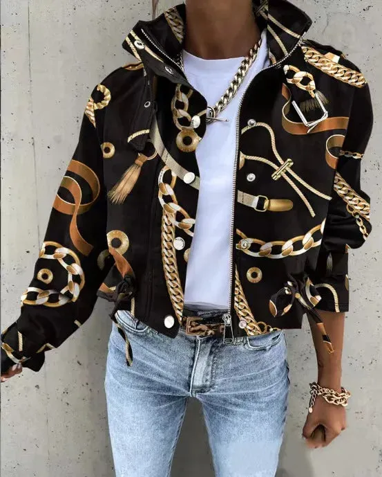 Women Structured Stand Collar Zip-Up Crop Jacket