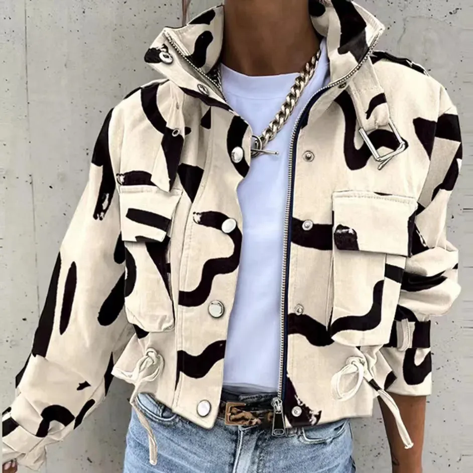 Women Structured Stand Collar Zip-Up Crop Jacket